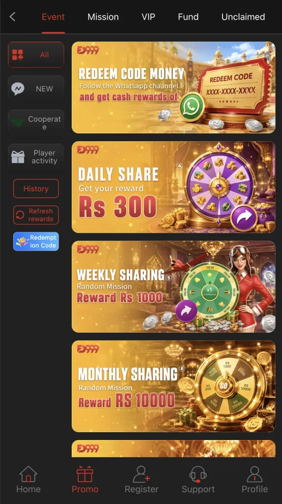Bonuses and promotions on FD999