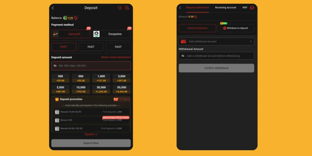 deposit and withdraw